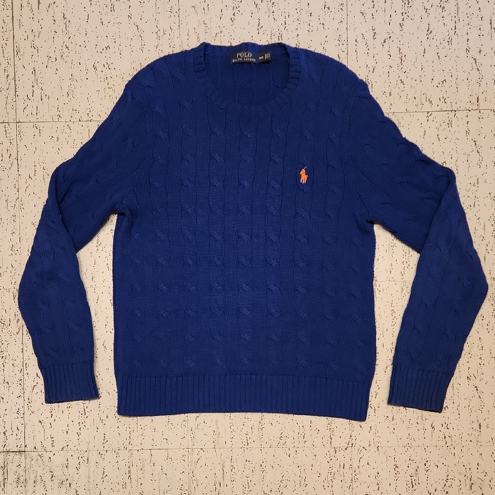 Polo Ralph Lauren Royal Blue Heavy Weight Cable Knit Pullover Crewneck Sweater